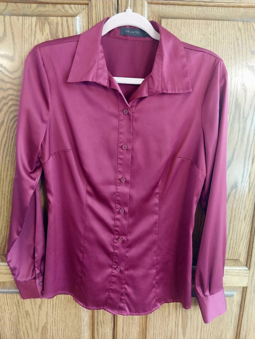 The Limited Vintage Satin Blouse‎ Size Small Burgundy Button Down Cuffs Y2K
